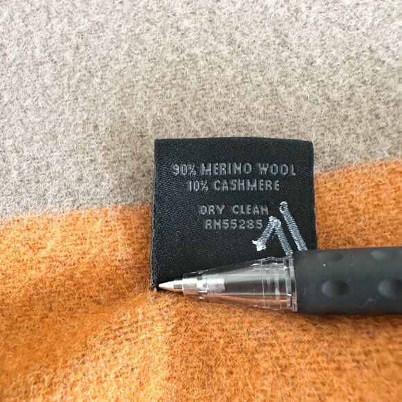 Express Wool Cashmere Scarf Made in Scotland Orange Brown Colorblock Fringe - Picture 3 of 6